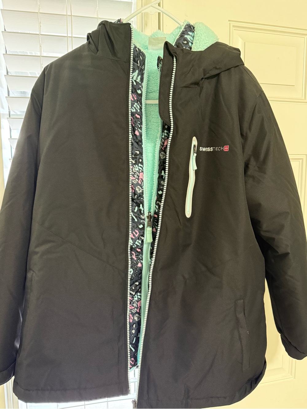 Swiss Tech Black Ski Jacket with Mint Green Lining